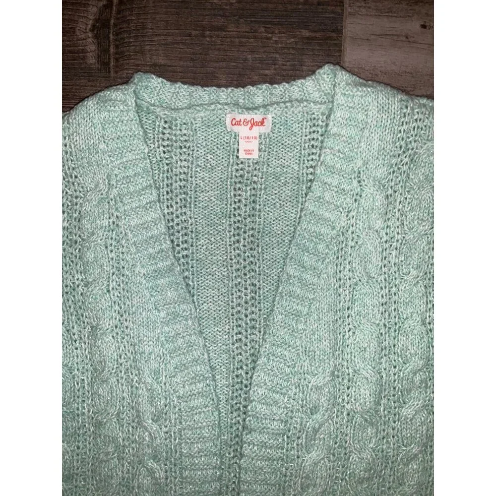 Cat & Jack Girls Open Front Sweater Cardigan Mint Green Soft Knit 10-12